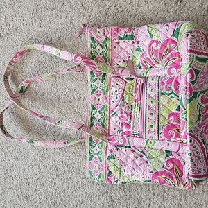 Vera Bradley Vibrant Pink and Green Quilted Tote Bag